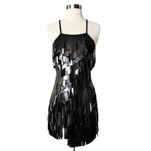 THE ATTICO Sequin Fringe Mini Dress Black Cocktail Designer Italy LBD IT 38 US 2